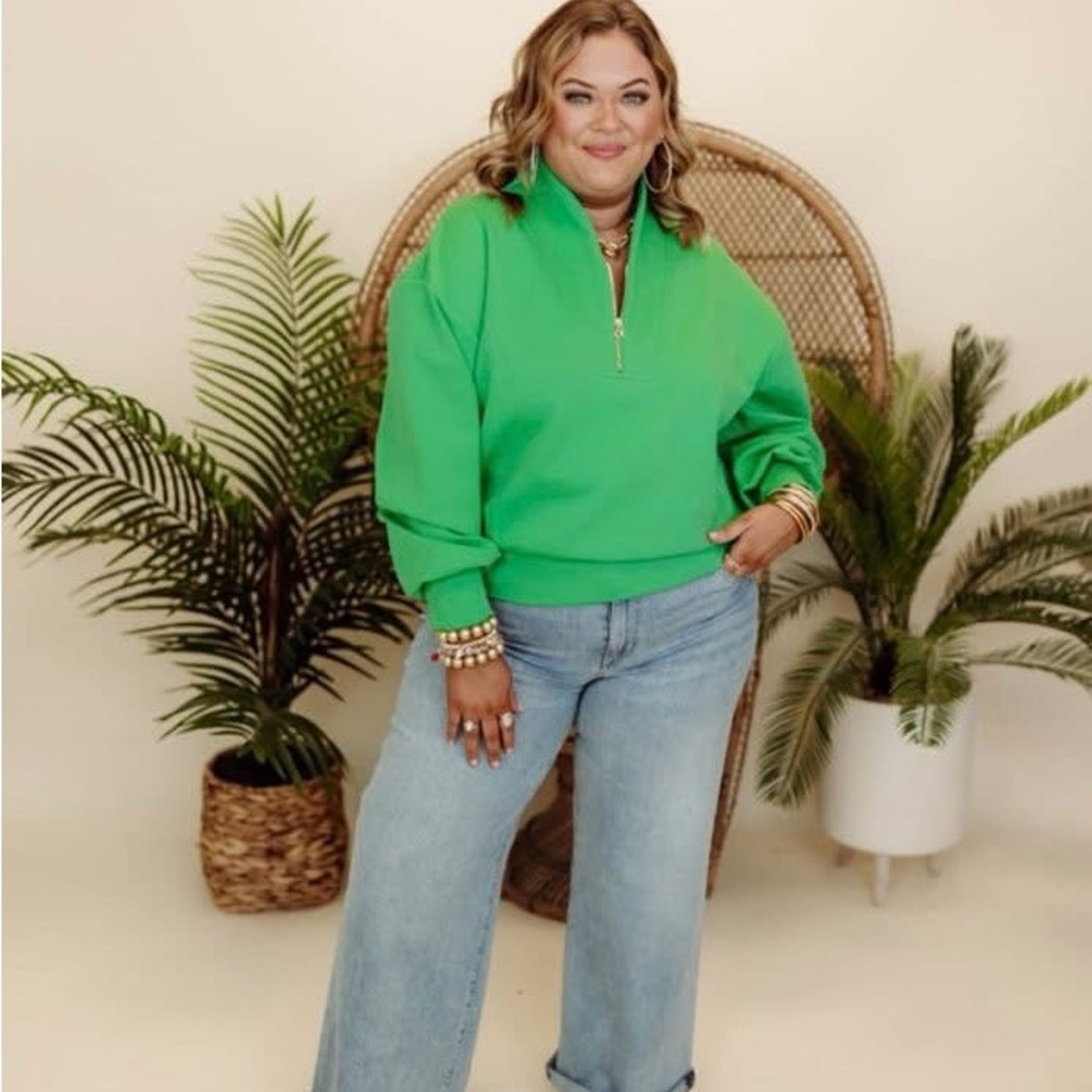 Green Half-Zip Pullover Sweatshirt - image 2